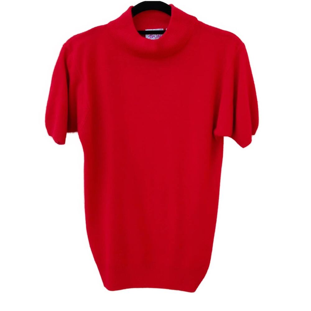 Women's Red Sweater Size Small  Short Sleeves Mock Neck Tan Jay